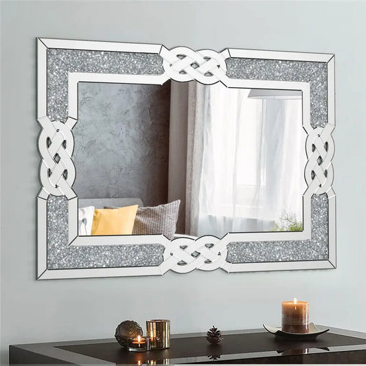 Wall Decorative Silver Crystal Crush Glass Mirror