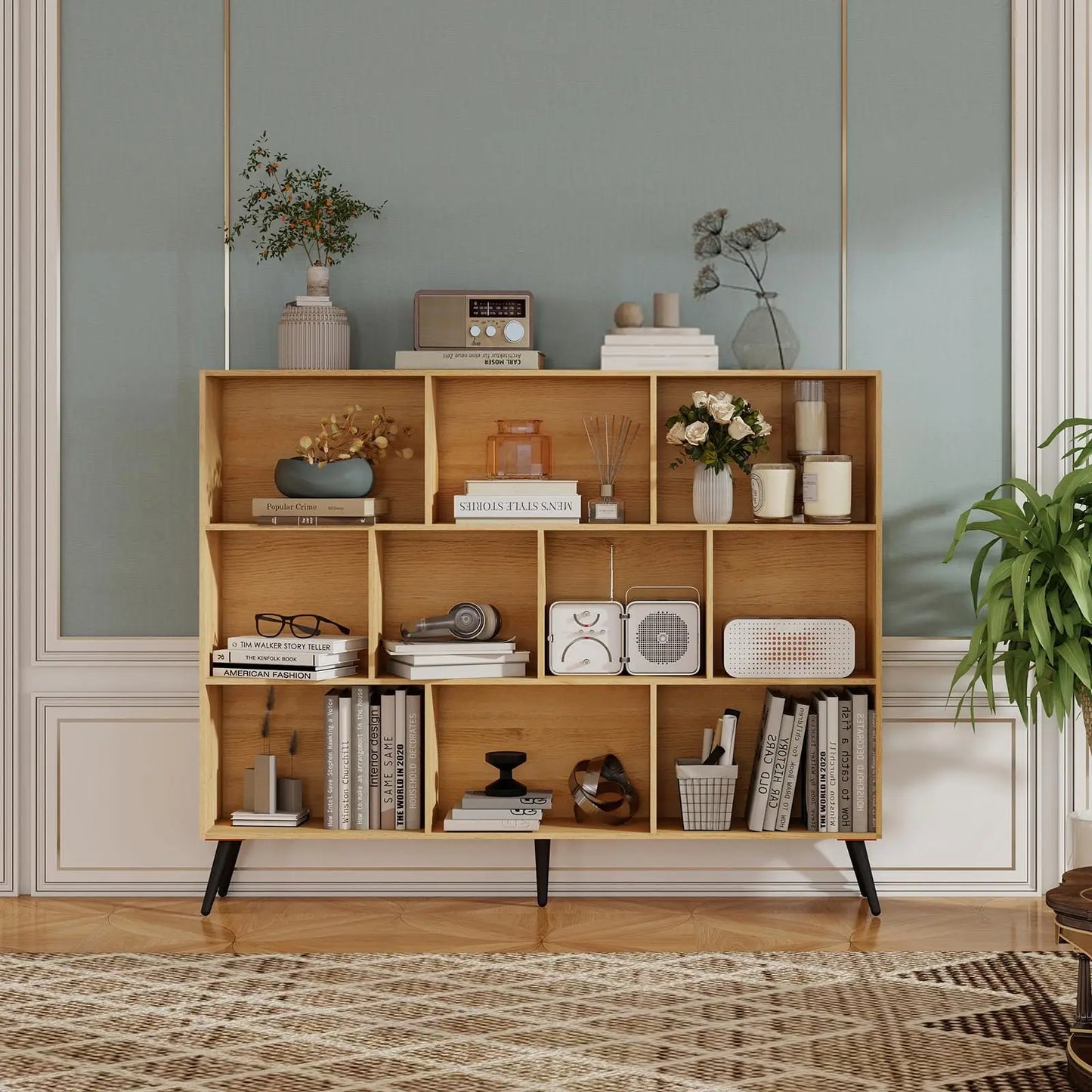 Freestanding Cubes Bookshelves Storage Organizer with 5 Iron Legs