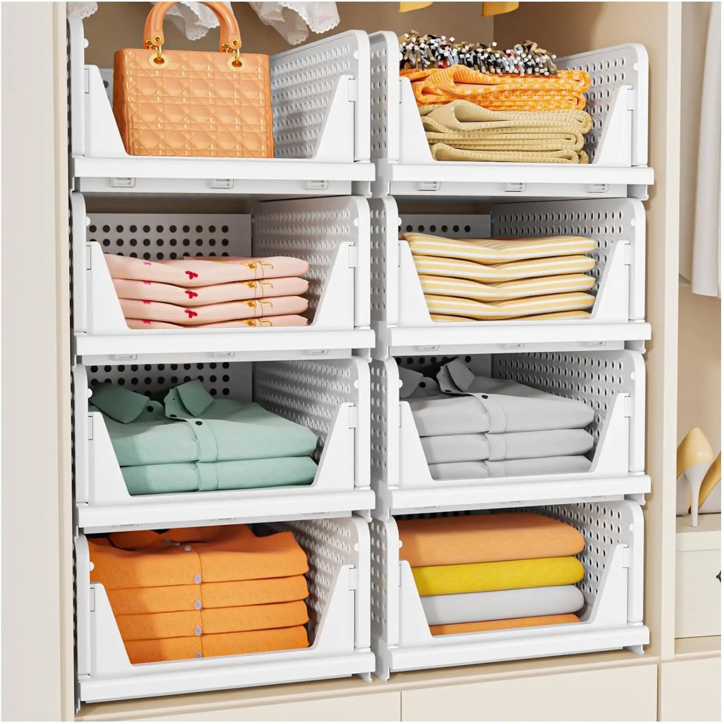 Stackable Closet Storage Basket Multifunctional & Foldable Closet Organizer