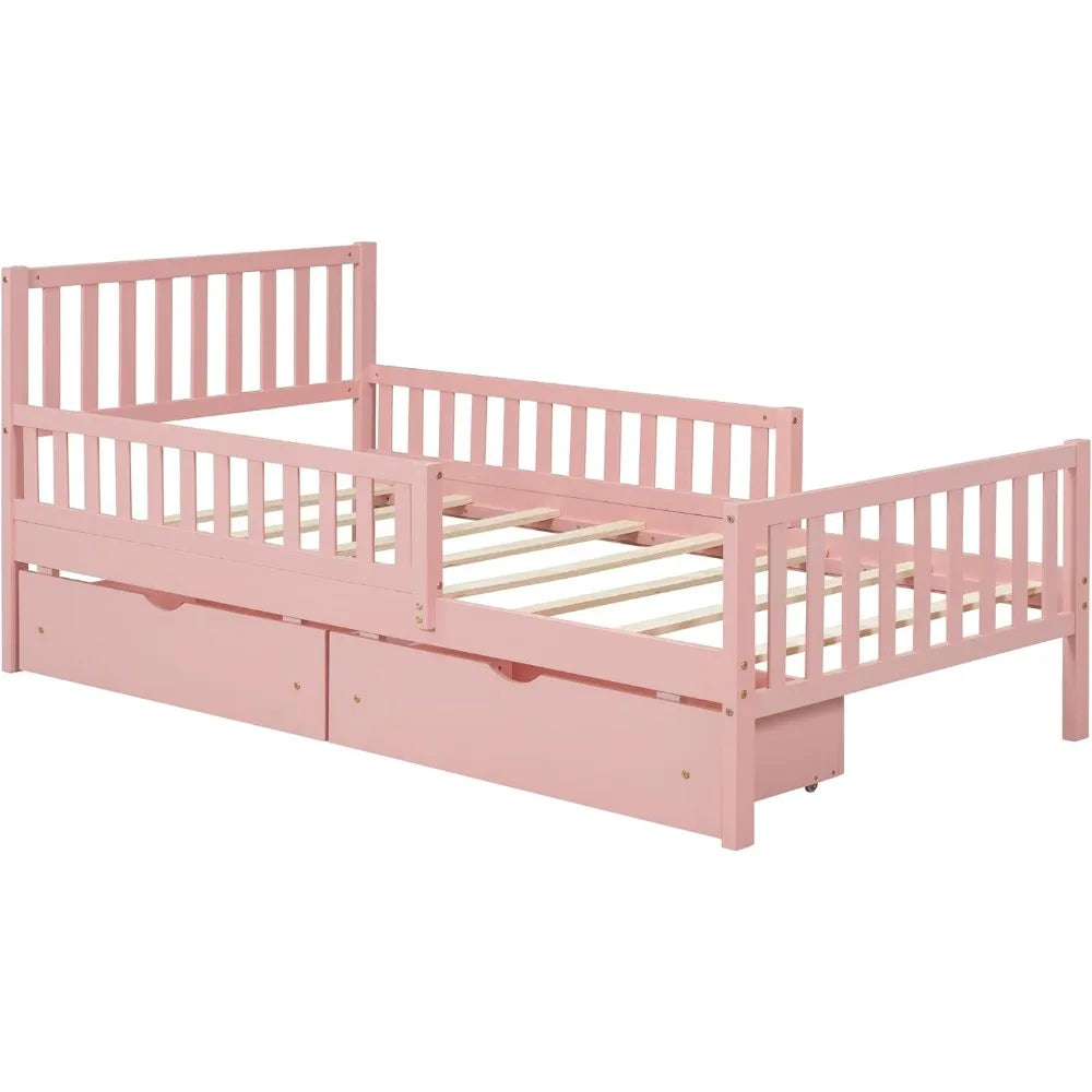 Twin Bed with Guardrails and Low Platform