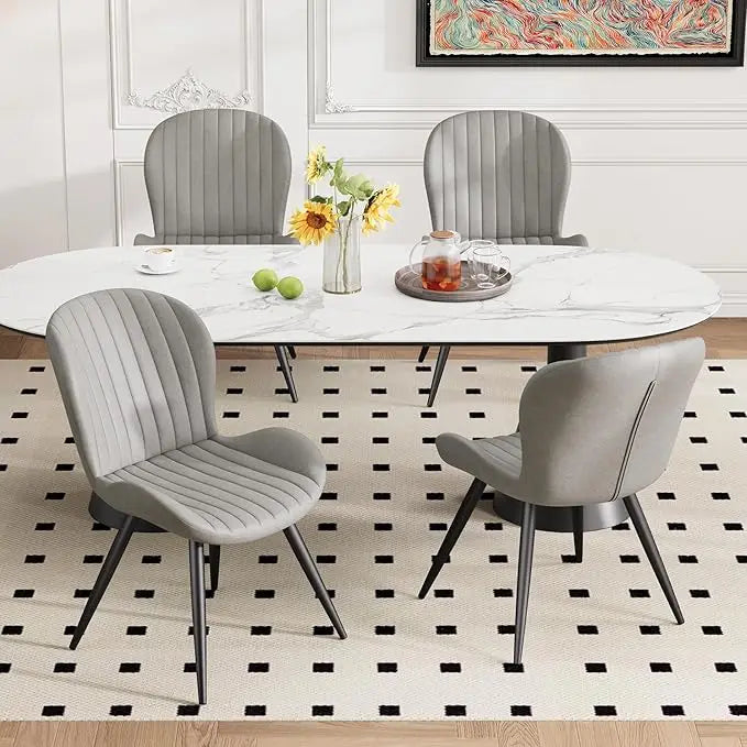 Upholstered Modern Fabric Dining Chairs with Thick Cushions