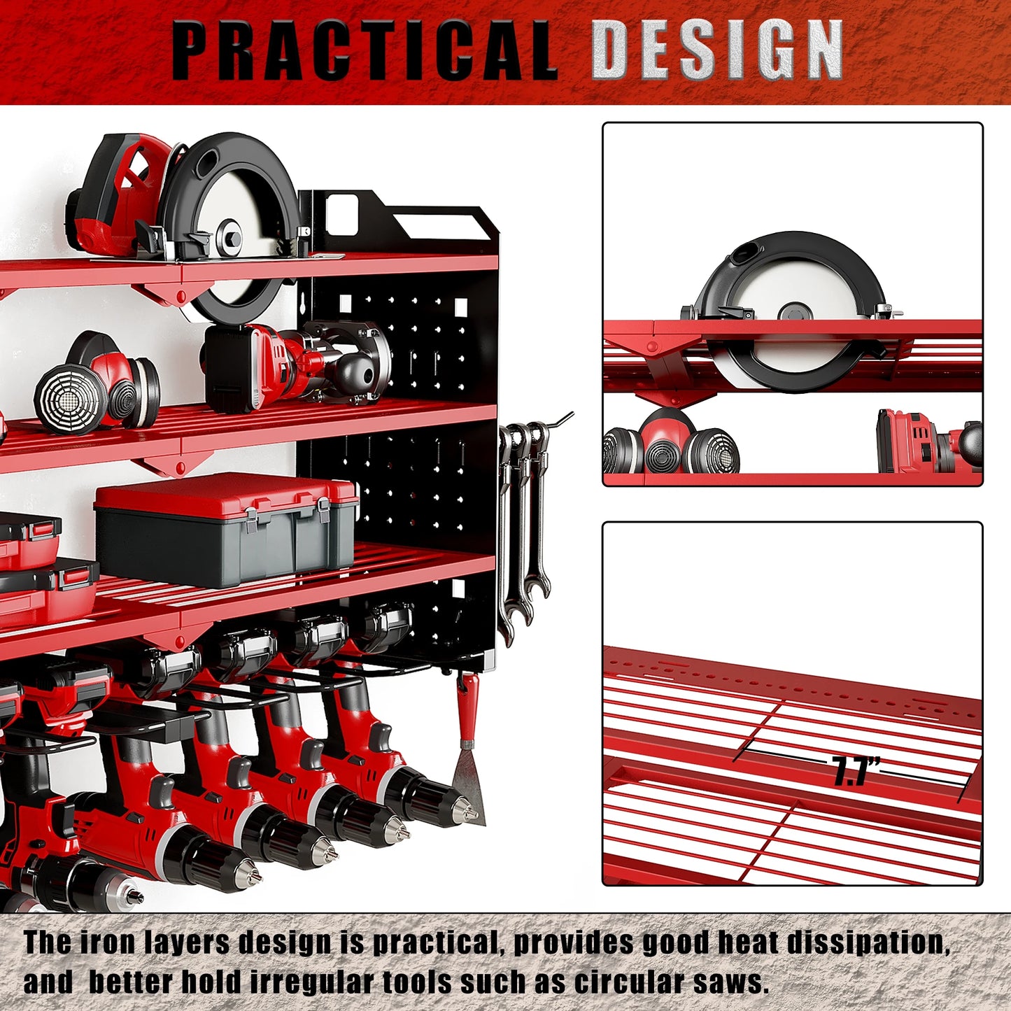 Heavy Duty Tool Organizer Wall Mount with Charging Station