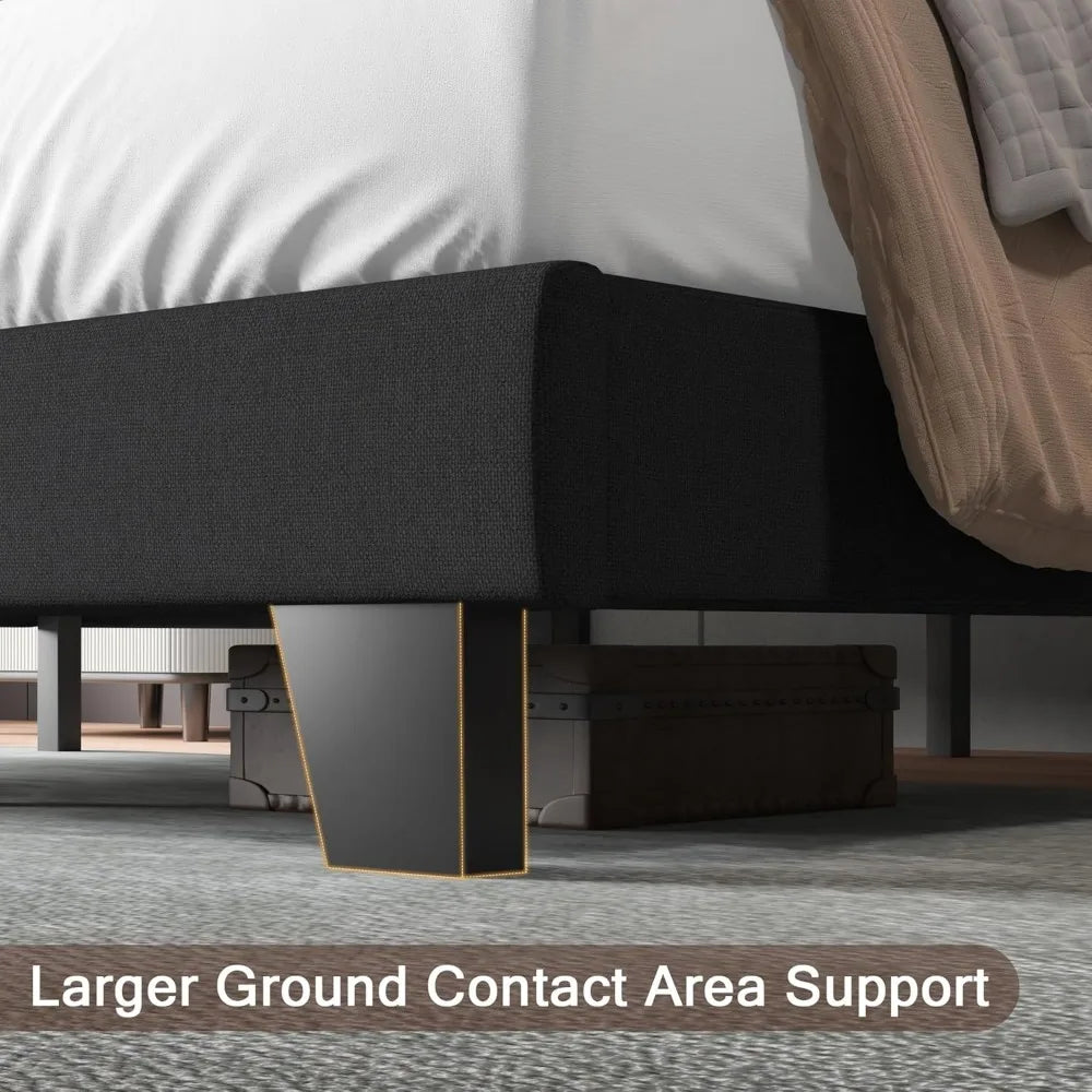 Upholstered Bed Frame with Linen Fabric Headboard