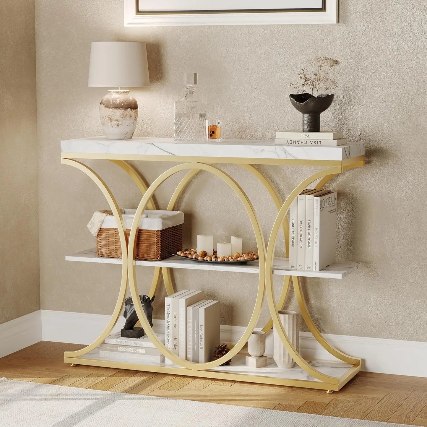 Narrow Console Table with Storage Shelves