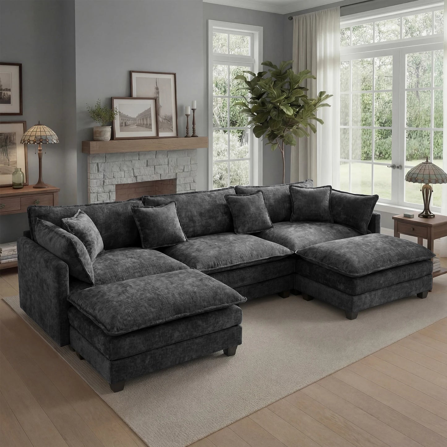 Modular Sectional Sofa with Ottoman, Comfy Cloud Couch with Deep Seat