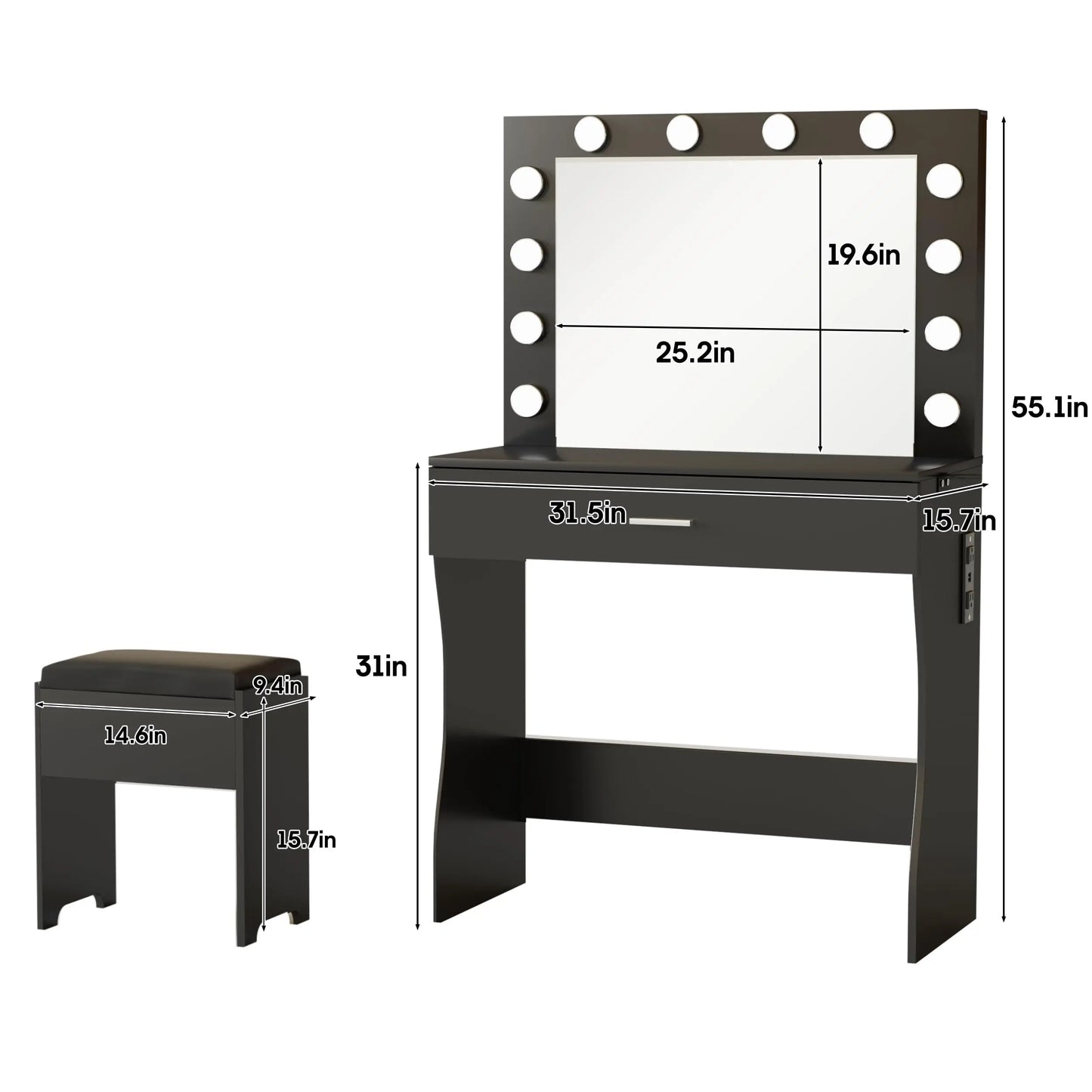 Teen Make-Up Vanity Desk with Lights Mirror Set
