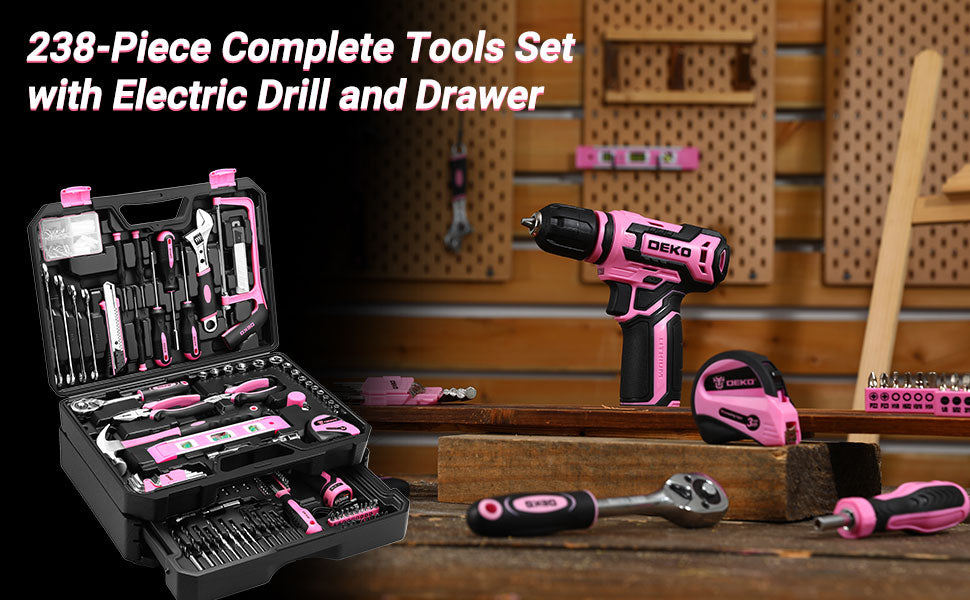 Mechanic Toolbox with Cordless Drill Hand Repair Tools Set
